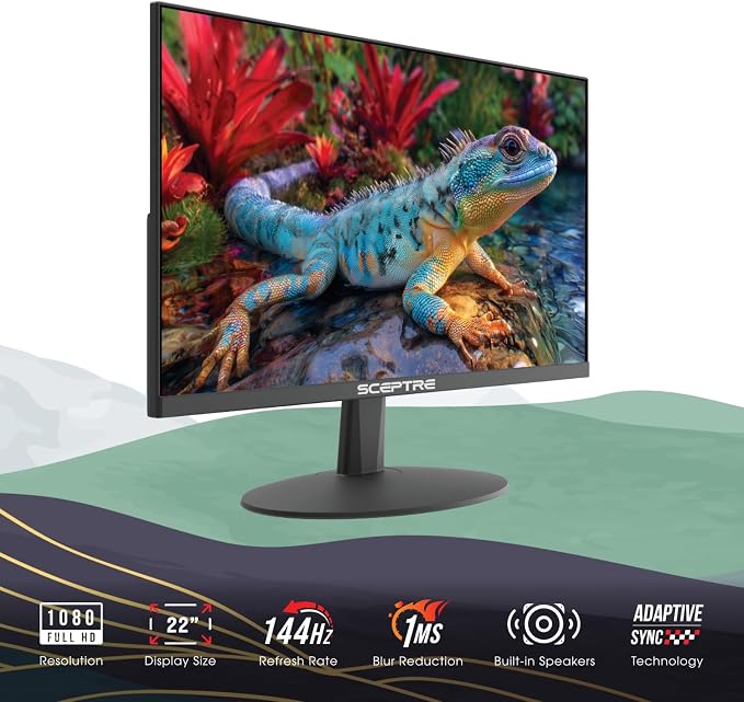 Sceptre New 22-Inch Gaming Monitor, FHD 1080p, Up to 144Hz, HDMI, DisplayPort, Built-in Speakers, Machine Black (E225W-FW144 Series, 2026) - Image 2