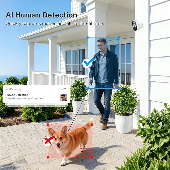 1080P Wireless Security Camera Outdoor, Battery Powered, AI Human Detection, Color Night Vision, 2-Way Audio, IP65 Waterproof, 2.4G Wi-Fi, Cloud Storage (2 Spotlights) - Image 3