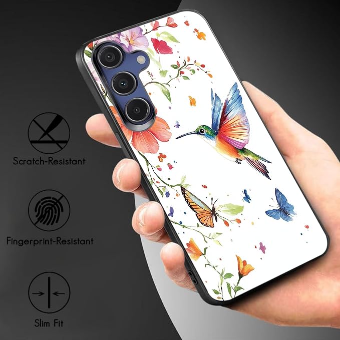 Designed for Galaxy A17 5G Phone Case,Slim Silicone Shockproof Protective Case for Galaxy A17 5G 6.7 inch,Flowers and Hummingbirds Design - Image 3