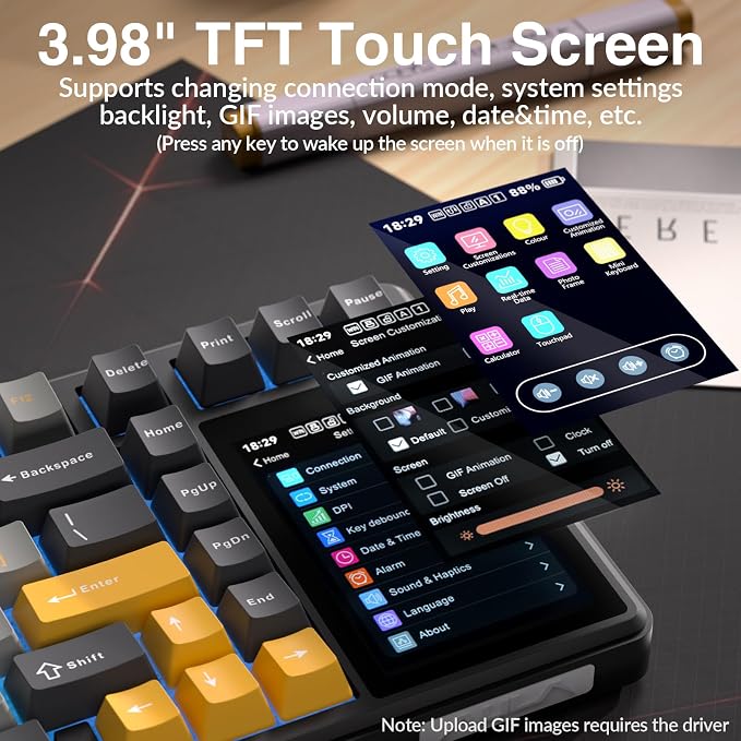 Aula L99 Wireless Mechanical Gaming Creamy Keyboard with Smart Touch Screen | Tri-Mode Hot Swappable Custom Keyboard,RGB Backlit,PBT Keycap,Gasket Mount Creamy Sounding Keyboards for Office PC,84 Keys - Image 3