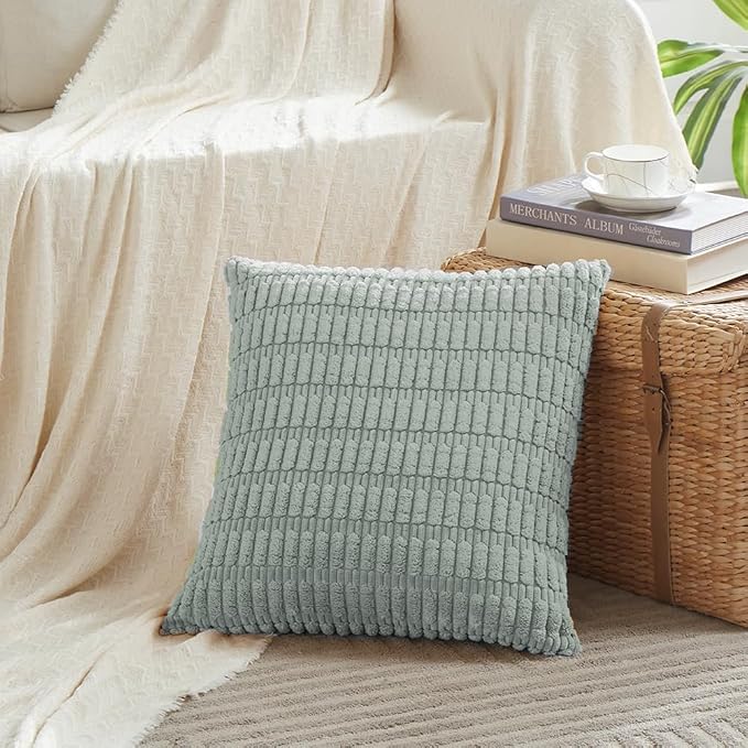Fancy Homi 4 Packs Decorative Throw Pillow Covers for Living Room Couch Bed, Modern Farmhouse Boho Home Décor Accent Cushion Case, 16" x 16", Grey Blue - Image 2