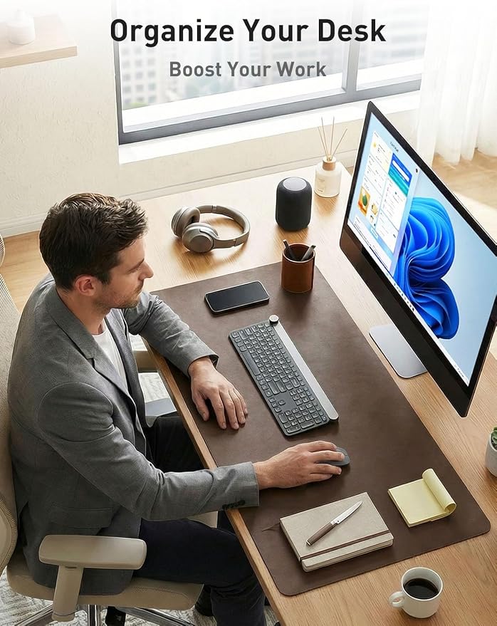 Aothia Faux Leather Desk Mat - Large Mouse Pad, Non-Slip PU Leather Blotter, Waterproof Writing Surface for Office and Home (Coffee 55" x 24") - Image 3