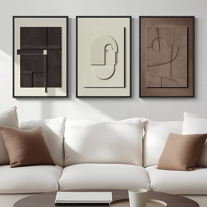3D Textured Framed Abstract Wall Art, 3 Piece Modern Paintings Artwork for Walls, Black White Brown Geometric Sandstone Texture Pictures for Living Room Dining Room Bedroom Office Wall Decor 16x24 In - Image 5