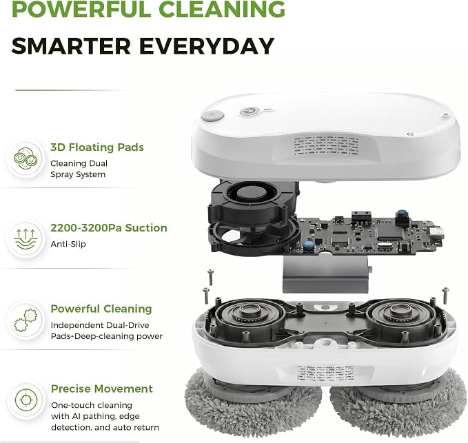 KKI Window Cleaning Robot,Upgraded Window Cleaner Robot, Auto-Dual Spray, Max 3200pa,3 Cleaning Modes & Edge Detection, Remote Control for High-Rise Windows, Glass Door,5Sets Cloths | Automatic,Dual Ultrasonic Spray, Max 3200pa, 3 Cleaning Modes & Edge... - Image 2