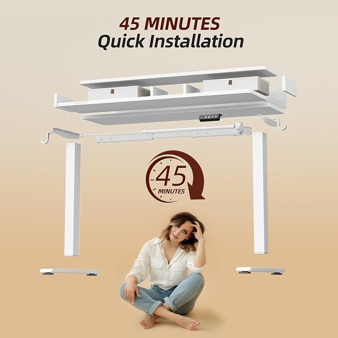 TIQLAB Standing Desk with Two Drawers, Stand Up Standing Desk Adjustable Height, Electric Sit Stand Table with Storage Shelf and Splice Board, 63 * 24 inch, White - Image 8