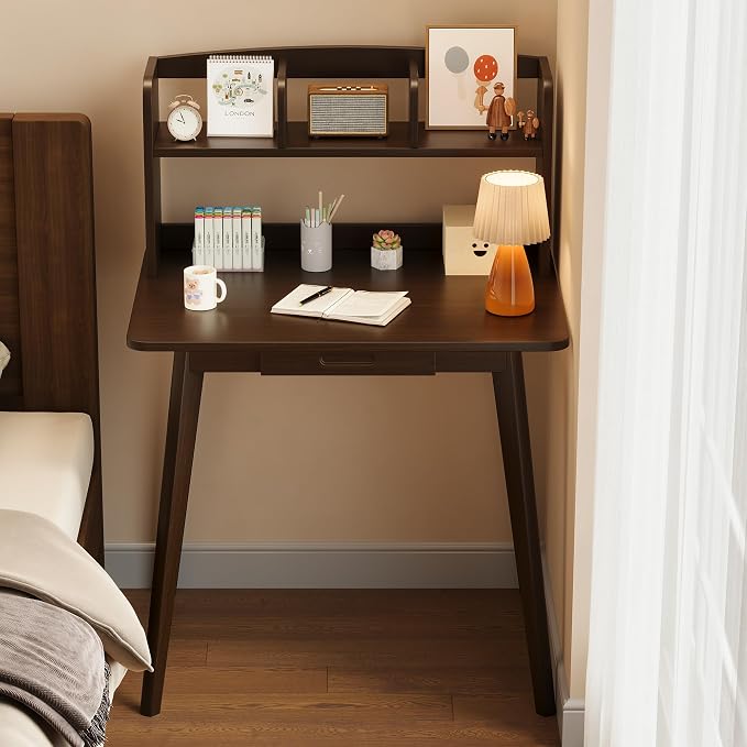 IOTXY Small Writing Desk with Hutch - 31.5" Work Computer Study Table | Black Walnut, Storage Drawer, Space-saving for Home and Office, with Bookshelves - Image 8