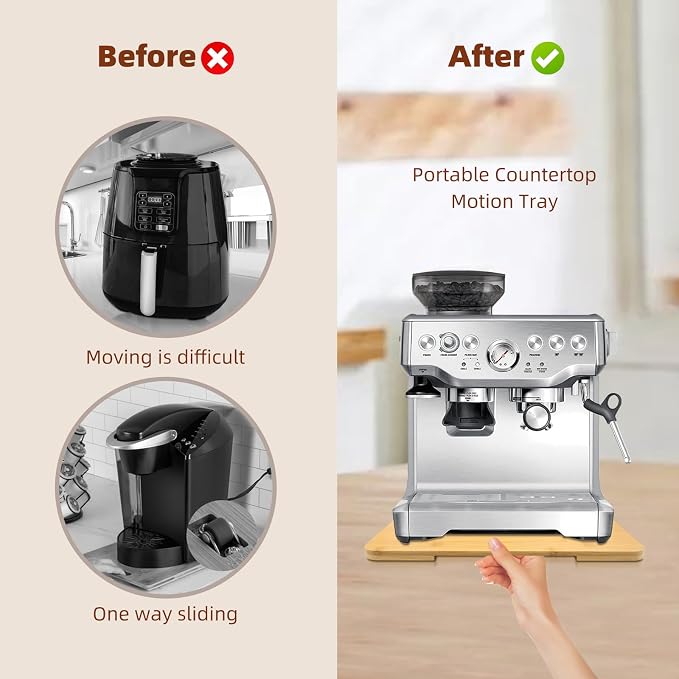 360°Rolling Tray Bamboo Appliance Slider for Breville Espresso Machine | Kitchen Sliding Tray for Coffee Maker Appliances Mat Easily from Under The Cabinet Natural 13"×15.7" - Image 3