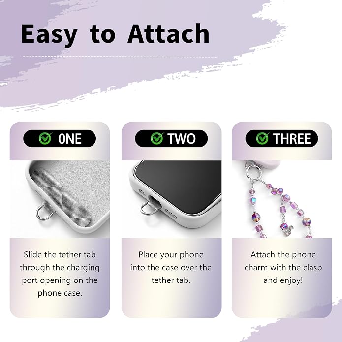 Phone Charm with Beaded Crystals, Anti-Theft Phone Strap, Hands-Free & Detachable Cellphone Lanyard, Cellphone Chain Wristlet with Tether Tab - Image 4