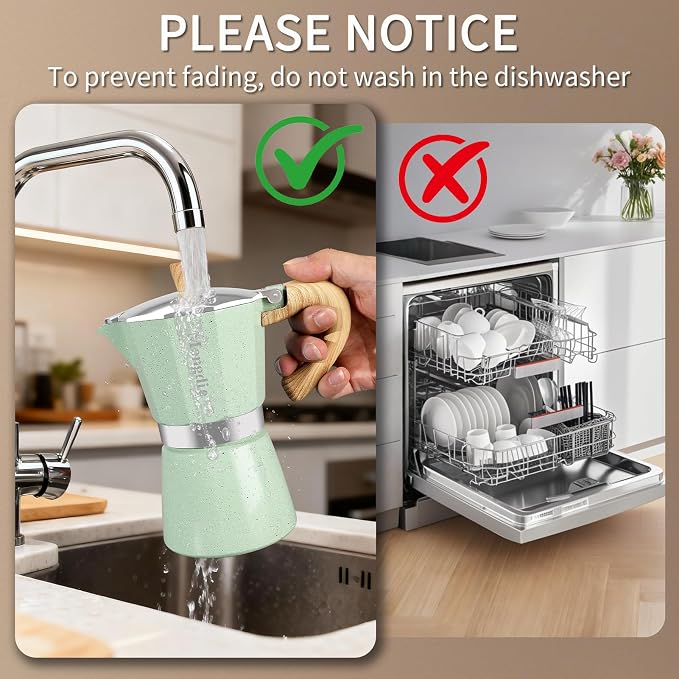 Mongdio Stovetop Espresso Maker Moka Pot, Cuban Coffee Maker Stove top coffee maker Moka Italian Espresso Greca Coffee Maker Brewer Percolator, 12 Espresso Cups, 20 oz - Green - Image 7