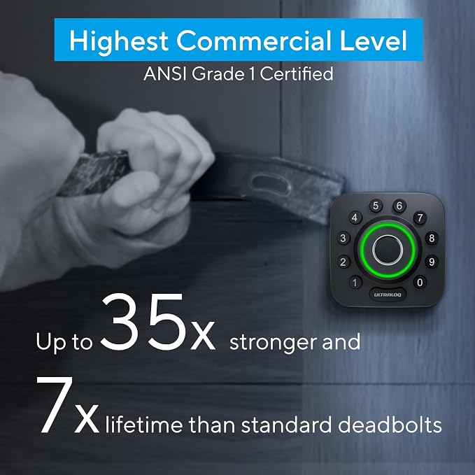 ULTRALOQ U-Bolt Pro WiFi Smart Lock with Handle, Fingerprint Keyless Entry Door Lock Set with Lever, Smart Deadbolt Locks for Front Door, Auto-Lock, Auto Unlock, App Remote Control, ANSI Grade 1 - Image 7