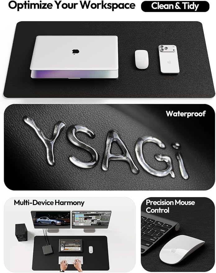 YSAGi Leather Office Desk Pad Protector, Large Mouse Pad, Non-Slip, PU Leather, Laptop Desk Blotter, Waterproof Writing Pad for Office and Home, Black, 23.6" x 13.8" - Image 8