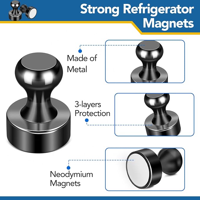 LOVIMAG Fridge Magnets 18Pcs, Magnet for Refrigerator Whiteboard, Black | Small Strong Neodymium Metal Cute Push Pin for Classroom, Kitchen, Accessories Decorative, Office, Calendar - Image 6