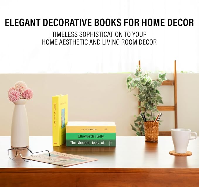 PROBENEX 4 Pcs Decorative Books | Faux Neutral Coffee Table & Shelf Decor | Warm Organic Look for Living Room, Office and Entryway - Not Real, Tool-Free 2-Min Setup - Image 8