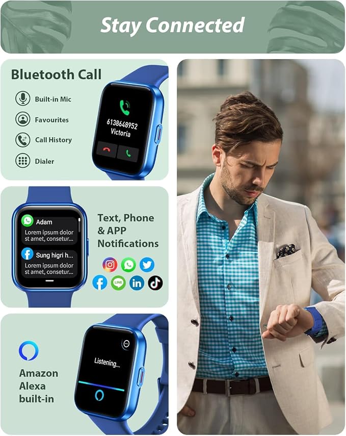 Smart Watch for Women Android & iPhone, Alexa Built-in, 1.8" Touch Screen Fitness Tracker with Answer/Make Calls, IP68 Waterproof Heart Rate/Sleep/SpO2 Monitor, Pedometer, 100+ Sport Modes, Dark Blue - Image 2