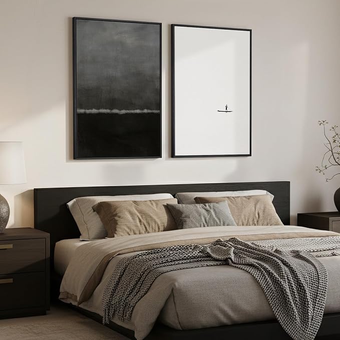 Large Framed Black and White Abstract Wall Art for Living Room, Set of 2 Modern Minimalist Canvas Prints Artwork for Walls, Seascape Pictures for Bedroom Dining Room Hallway Office Wall Decor 24x36 In - Image 4
