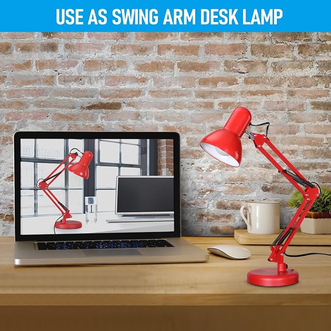 TORCHSTAR Metal Desk Lamp, Adjustable Swing Arm, E26, Red | Architect Gooseneck Multi-Joint Clip Table Lamp with Plastic Clamp, for Home Office, Work, Study, Reading, Bulbs not Included - Image 3