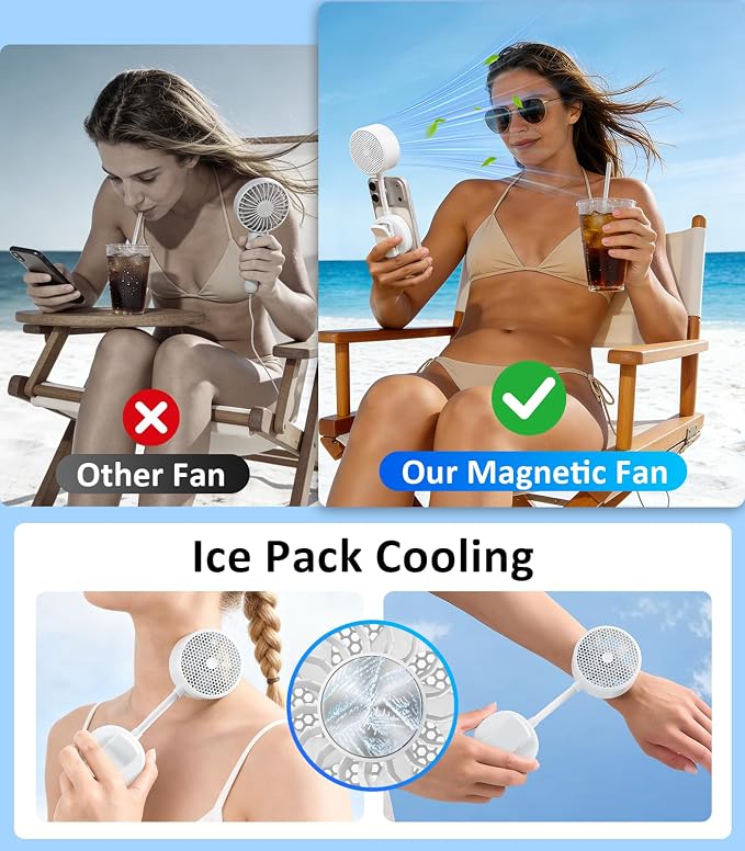Magnetic Phone Fan with Ice Cooling, 3-in-1 Clip on Fan & Phone Stand, Rechargeable Mini Handheld Fan, 360° Flexible Gooseneck Portable Fan for Cruise Travel Desk Gym Makeup（White） - Image 5