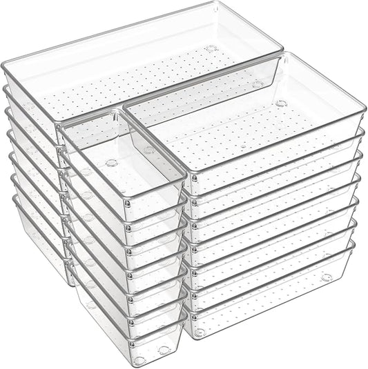 Criusia 21 Pack Large Clear Plastic Drawer Organizer Trays | BPA-Free Acrylic Organizer Bins for Large Kitchen Utensils, Bathroom, Makeup, Jewelries, Office Desk, School Supplies, Perfume by Criusia