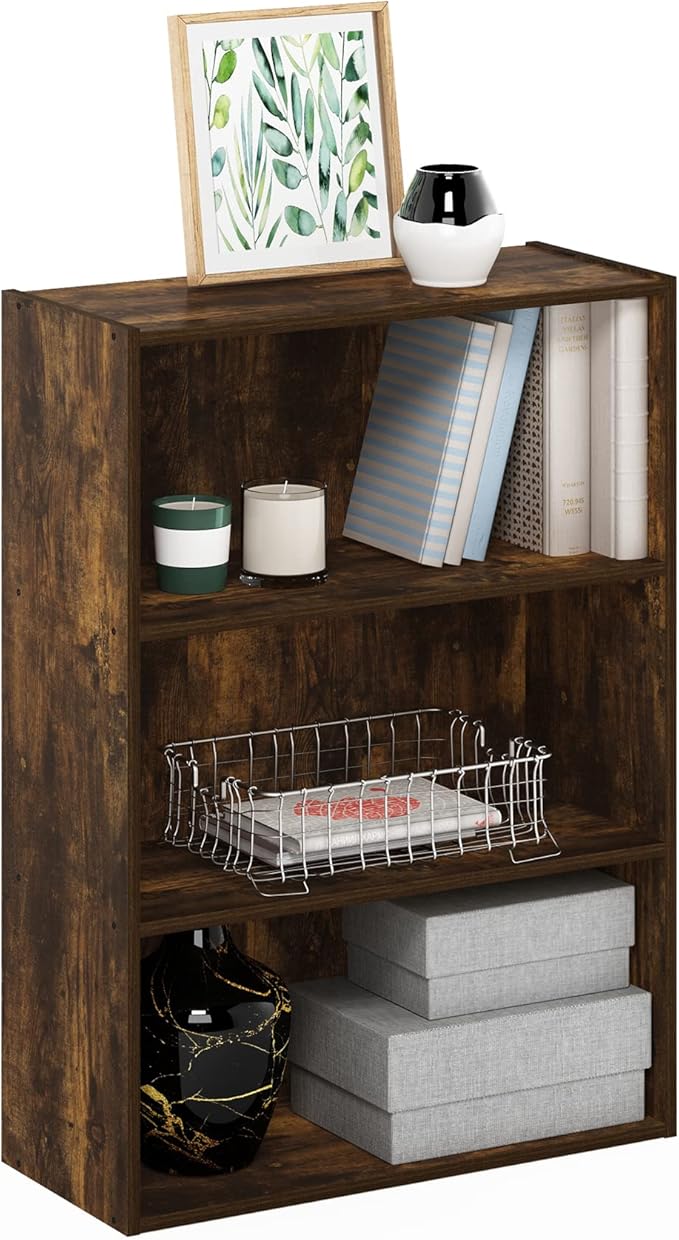Furinno PASIR Book Shelf, 3-Tier Bookshelf, Storage Shelves Bookcase, 9.7 x 23.7 x 31.5, for Living Room, Bedroom, Home Office, Amber Pine by Furinno-FitsYourSpaceFitsYourBudget