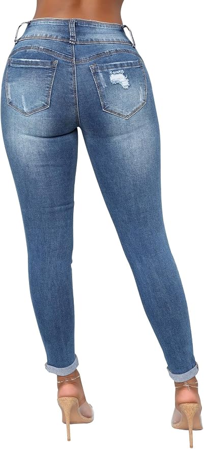 KUNMI Women's Skinny Ripped Trendy Jeans Distressed Stretchy Denim Pants - Image 3