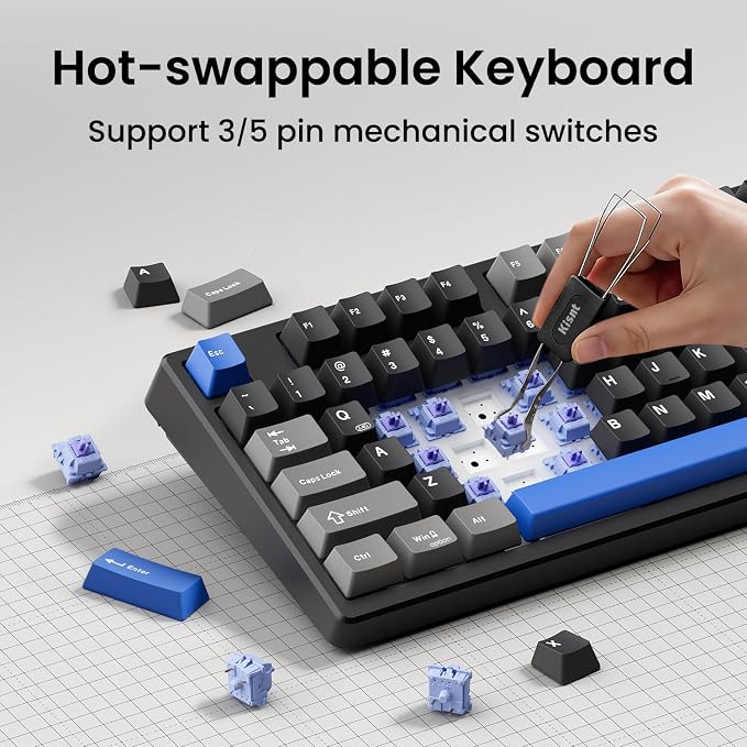 Kisnt KN85 Wireless Mechanical Keyboard, 75% Layout, Bluetooth/2.4GHz/USB-C, Custom RGB Backlit, Hot-Swappable Linear Switch, Creamy Sound for Gaming/Typing (Textured Black) - Image 5