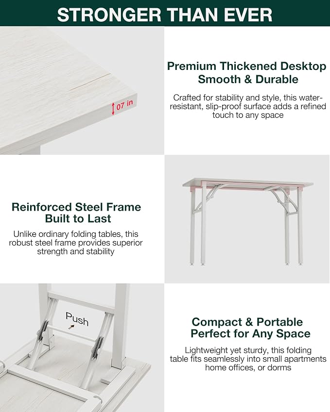 Frylr Small Folding Computer Desk – Portable 55.1 Inch Foldable Laptop Table, Collapsible and Compact for Easy and Fast Setup, Lightweight for Small Spaces, Home Craft and Study Use, White Ash - Image 5