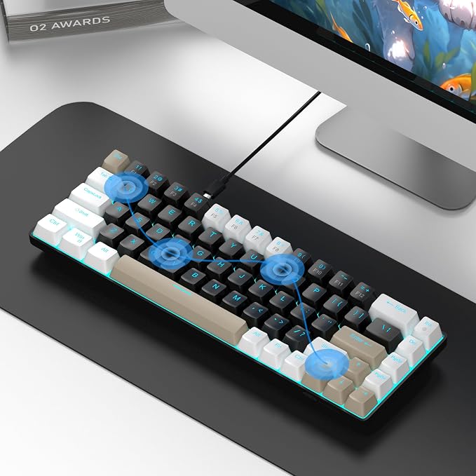 MageGee Portable 60% Mechanical Gaming Keyboard, MK-Box LED Backlit Compact 68 Keys Mini Wired Office Keyboard with Brown Switch for Windows Laptop PC Mac - Black/Coffee Color - Image 7