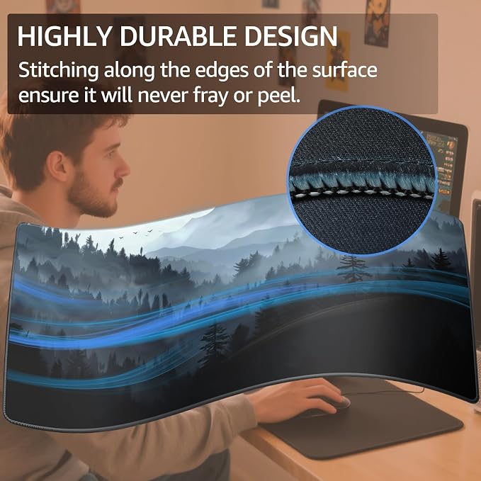 KTRIO Large Gaming Mouse Pad, Desk Mat, 31.5 x 15.7 in, Cloud Forest, XXL | Smooth Micro-Weave Surface, Artistic Pattern Design, Non-Slip Rubber Base, Durable Stitched Edges, Office & Home Use - Image 3