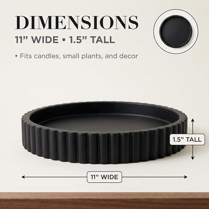 OAKOA Concrete Black Tray for Coffee Table - Round Black Decorative Tray for Table Decor - Bandejas Decorativas para La Sala - Coffee Table Centerpiece - Image 5