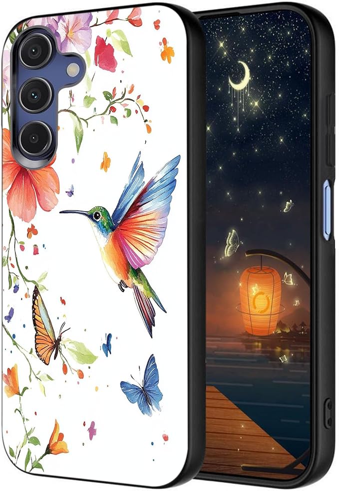 Designed for Galaxy A17 5G Phone Case,Slim Silicone Shockproof Protective Case for Galaxy A17 5G 6.7 inch,Flowers and Hummingbirds Design by Unknown