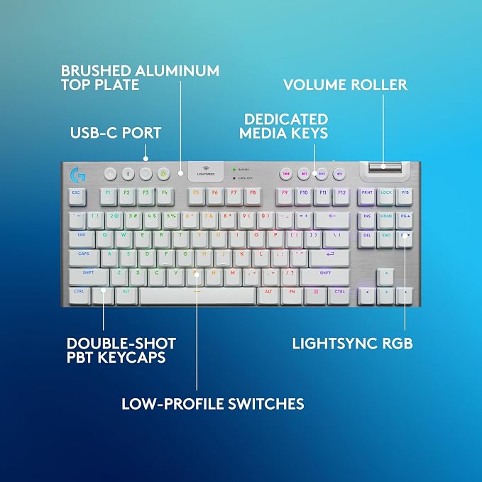 Logitech G915 X Lightspeed TKL Wireless Gaming Keyboard (Tactile) - White | Low Profile, Mechanical Switches, Double-Shot PBT Keycaps, RGB lighting, Aluminum finish, PC/Mac Compatible - Image 6