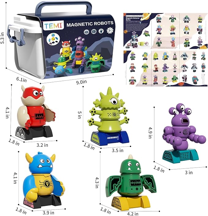 TEMI Magnet Robot Toy for Kids 3-5 Years Old | Monster Magnet Toys Stacking Transform Toys with Storage Box, Set for 3 4 5 6 7 Years Old Boys, Christmas and Birthday Gifts - Image 2