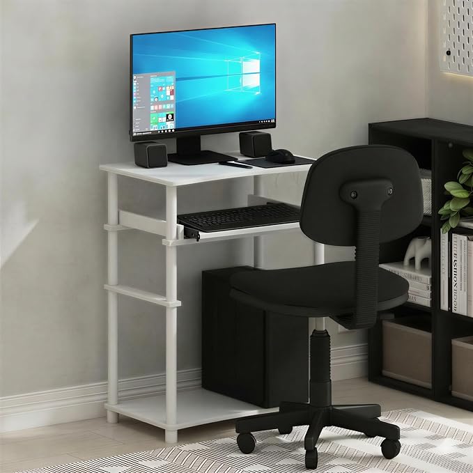 Furinno Home Desk, 23.6 Wide Gaming Desk with Keyboard Tray, Open Shelf Laptop Notebook Computer Desk, Office Desk for Home Office, Study Room, Dorm, Bedroom, White by Furinno-FitsYourSpaceFitsYourBudget