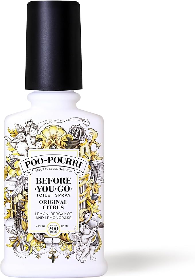 Poo-Pourri Before-You-Go Toilet Spray, Original Citrus, 4 Fl Oz, Up to 200 Uses, Bathroom Odor Deodorizer, Plant-Based with Essential Oils, for Home or Work, Lemon, Bergamot and Lemongrass Scent by %7EPourri