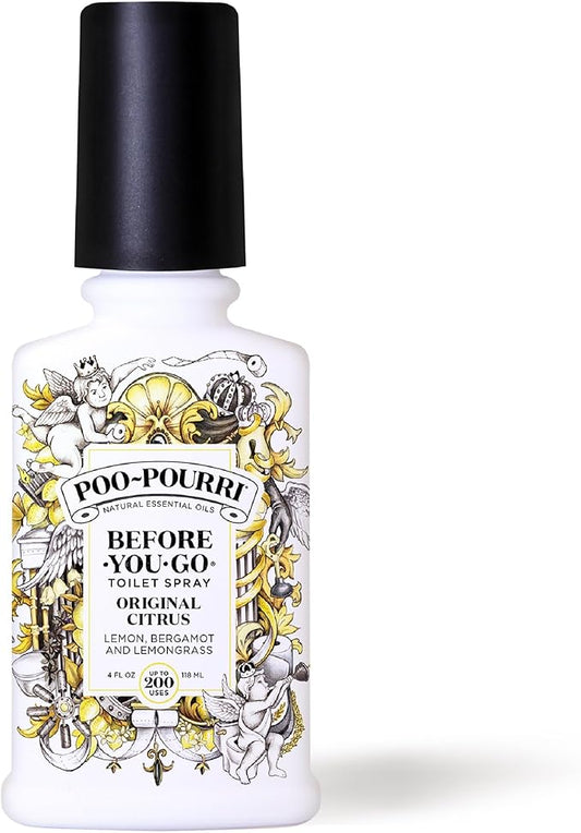 Poo-Pourri Before-You-Go Toilet Spray, Original Citrus, 4 Fl Oz, Up to 200 Uses, Bathroom Odor Deodorizer, Plant-Based with Essential Oils, for Home or Work, Lemon, Bergamot and Lemongrass Scent by %7EPourri