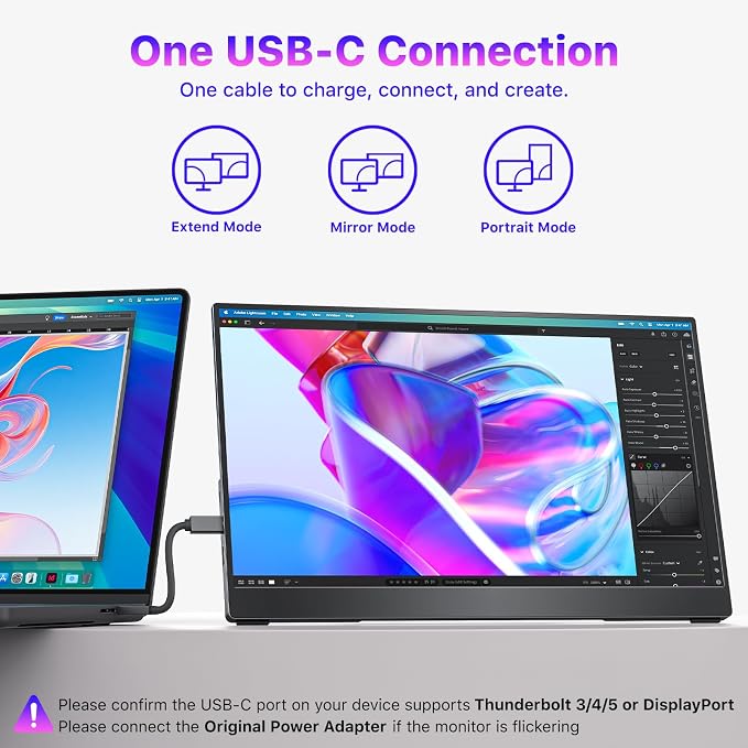 VisionOwl Portable Monitor for Laptop, IPS USB-C HDMI Travel Second Monitor for MacBook Pro Air, PC, PS5, Xbox, Portable Second Screen, Built-in Kickstand, Speakers, VESA Mountable, 15.6 Inch - Image 3