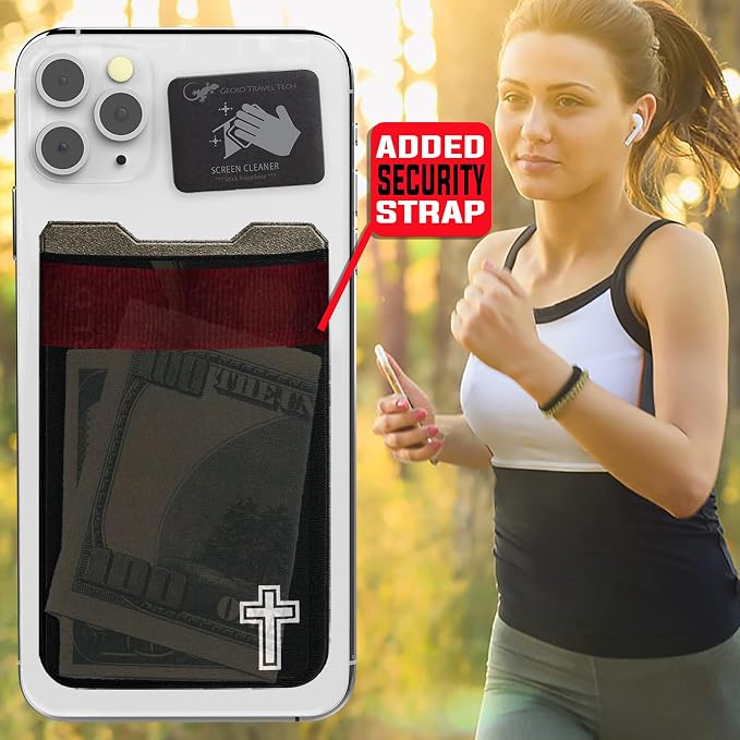 Phone Wallet - Adhesive Card Holder - Cell Phone Pouch - Stick on Lycra Pocket by Gecko - Carry Credit Cards and Cash - Image 6