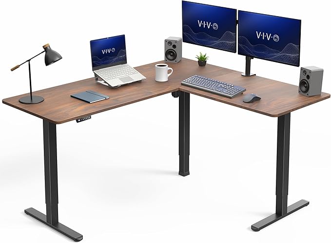 VIVO Dark Walnut 63 x 55 in Corner Standing Desk, DESK-E3CTD | Electric, Reversible L-Shaped Table, Sit Stand, Height Adjustable, Memory Controller, Office Furniture Sets, Black Frame by Unknown