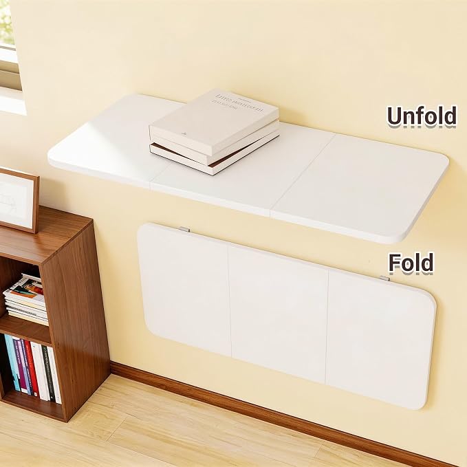 Neoaider Wall Mounted Folding Desk 35.4” x 15.7”, White | Drop Down Table with Metal Collapsible Brackets, Folding Wall Table for Small Spaces, Home, Office, Kitchen, Laundry Room - Image 6