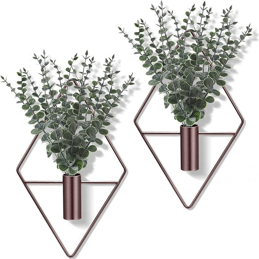 Jexine 8 Pcs Hanging Planters with Artificial Eucalyptus Metal Hanging Vase Indoor Plants Holder Modern Geometric Boho Bathroom Wall Decor for Living Room Home Office, Bronze by Jexine