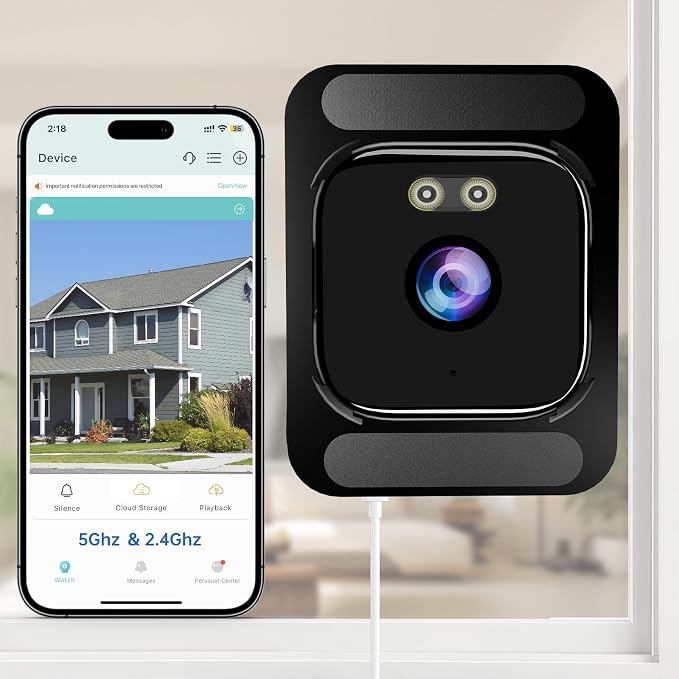AXB Window Camera for Home Security: 2.4GHz&5GHz WiFi 4K Indoor Camera with Color Night Vision - Smart Motion Detection 24/7 Recording - Easy&Quick Install Includes 2 Multi-Angle Window Mounts by AXB