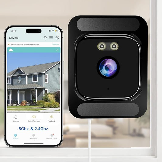 AXB Window Camera for Home Security: 2.4GHz&5GHz WiFi 4K Indoor Camera with Color Night Vision - Smart Motion Detection 24/7 Recording - Easy&Quick Install Includes 2 Multi-Angle Window Mounts by AXB