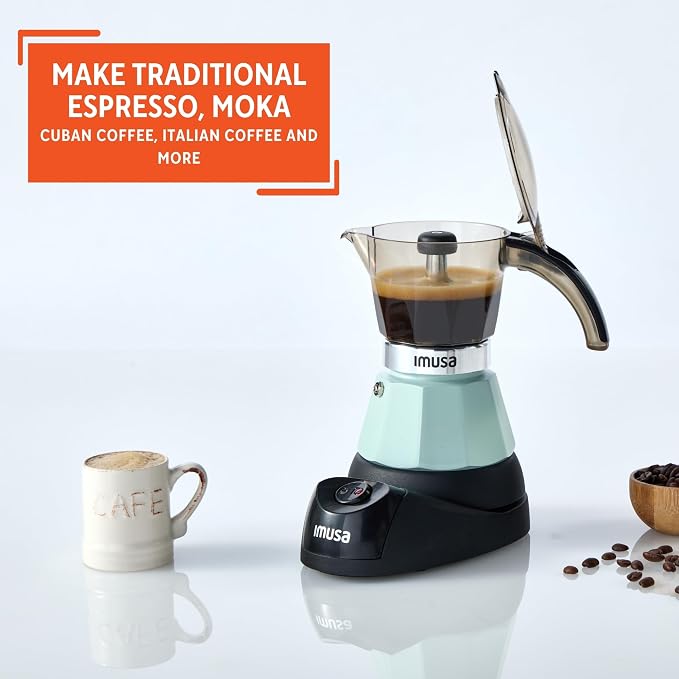IMUSA 3 or 2 Cup Electric Espresso Maker with Cool-touch Handle, Mint | Polished Aluminum Finish, Keep Warm Function with Detachable Base, Brews Cuban and Italian Style, Perfect for Small Spaces - Image 5