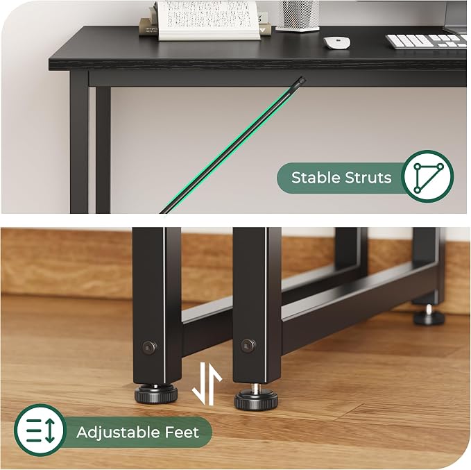 Huuger Computer Desk, 55 Inch Home Office Desk, Gaming Writing Work from Home Study Desk, Large Legroom, Sturdy Metal Frame, Modern Simple, Black - Image 8