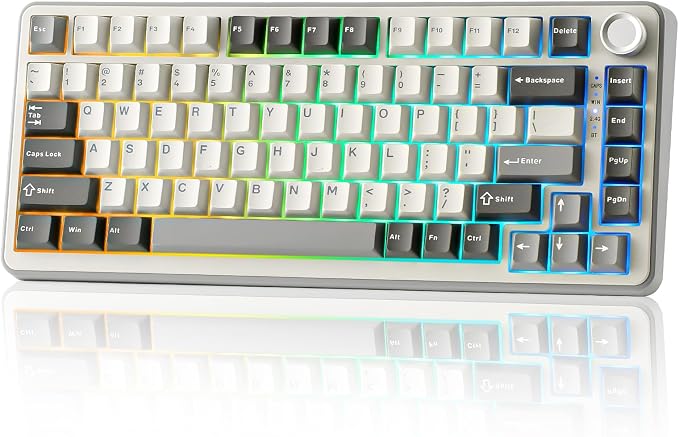 YUNZII B75 PRO 75% Wireless Mechanical Keyboard (Grey, Cocoa Cream V2) | Hot Swap Keyboard with Knob, Gasket Mount, Creamy Pre-lubed Switch for Smooth Typing, BT/USB-C/2.4G, for Gaming by YUNZIIMECHANICALKEYBOARD