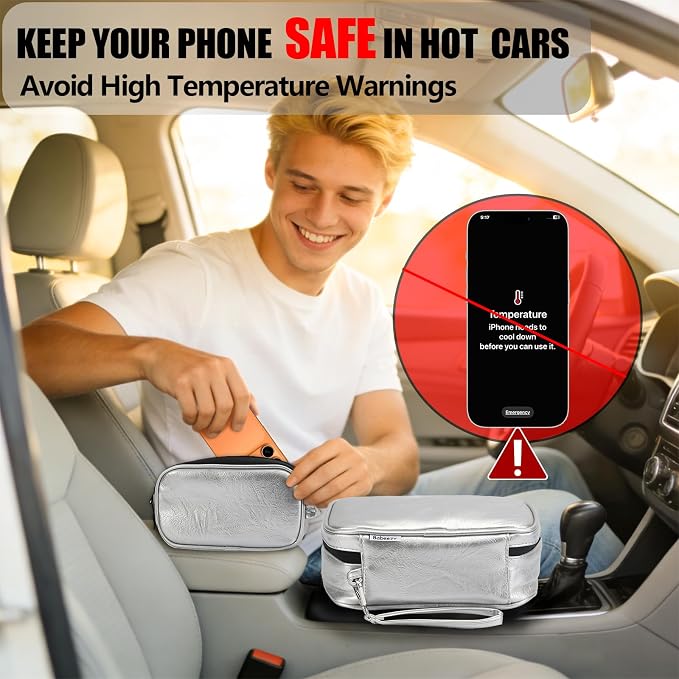 Keep Your Phone Safe from Extreme Heat Car Phone Cooling Bag Includes 2 Reusable Ice Packs Fits All Phones (Silver) - Image 2