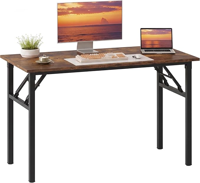Need Office Computer Desk 47.2x23.6 in Sturdy Folding Laptop Table Retro | Black Frame Writing Gaming Work Table/Foldable Home Office Desk/Sewing Table, No Assembly Required by Need