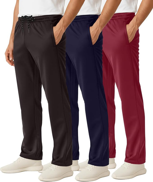 3 Pack Men's Mesh Open Bottom Sweatpants Active Athletic Workout Gym Pocket | Available in Big & Tall, Uncuffed, Elastic Waistband, Drawstring, Straight Leg, Running, Jogging, Exercise, Training, Sports by RealEssentials