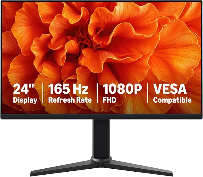 Amazon Basics 24 Inch (23.8 inch viewable) Gaming Monitor, FHD 1080P, 165Hz, VESA Compatible, Adaptive sync, 1ms Response, Black by AmazonBasics