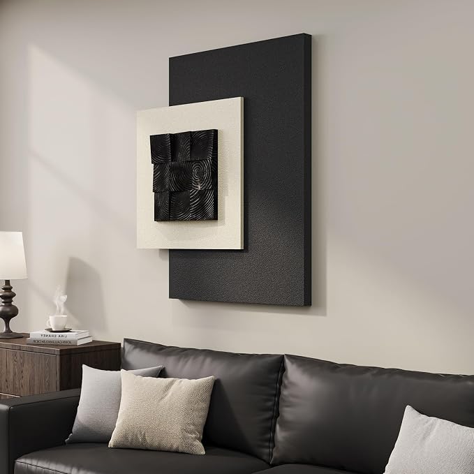 Cuspin Large 3D Wood Textured Wall Art, Black and White Modern Artwork for Walls, Abstract Minimalist Geometric Wooden Wall Decor for Living Room Bedroom Dining Room Hallway Office - Image 2